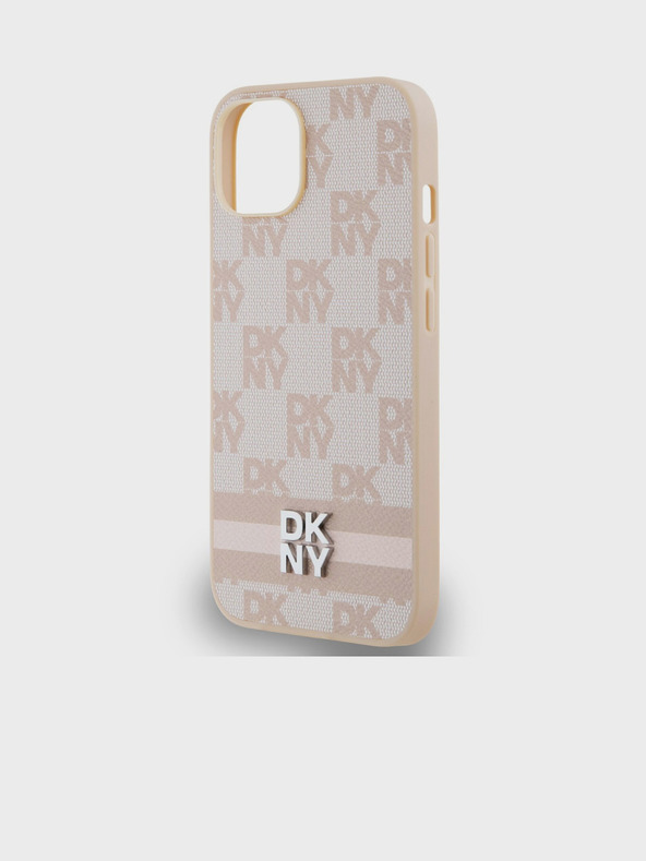 DKNY PU bőr kockás mintás és csíkos hátlapi borító iPhone 15 készülékhez Rózsaszín DKNY