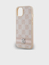 DKNY PU bőr kockás mintás és csíkos hátlapi borító iPhone 15 készülékhez Rózsaszín DKNY