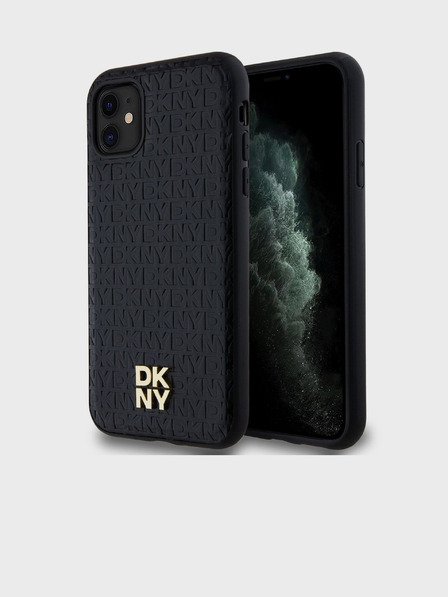 DKNY PU bőr Repeat Pattern Stack Logo Magsafe hátlap iPhone 11 fekete DKNY DKNY fekete iPhone 11-hez