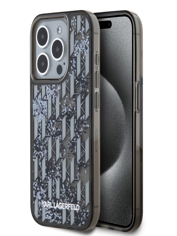 Karl Lagerfeld Folyékony csillogó monogramos gradiens hátlap iPhone 15 Pro Max fekete Karl Lagerfeld fekete Karl Lagerfeld