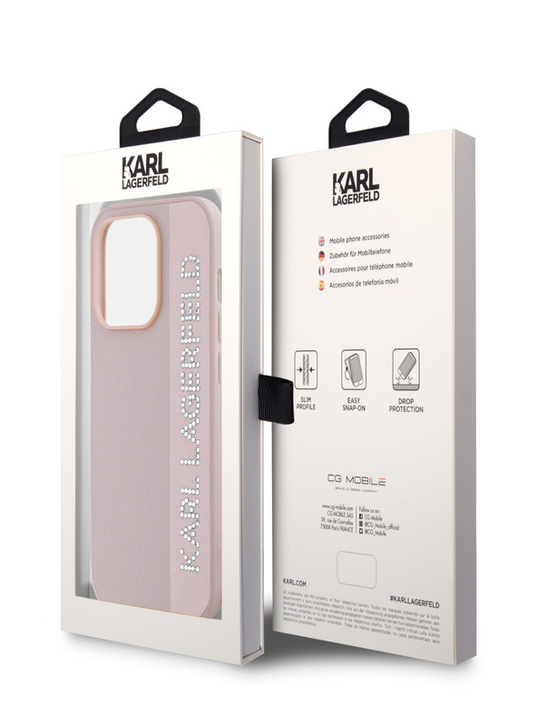 Karl Lagerfeld Karl Lagerfeld PU sáfrányszínű, strasszköves varázslatos hátlapi borító iPhone 14 Pro Max készülékhez Rózsaszín