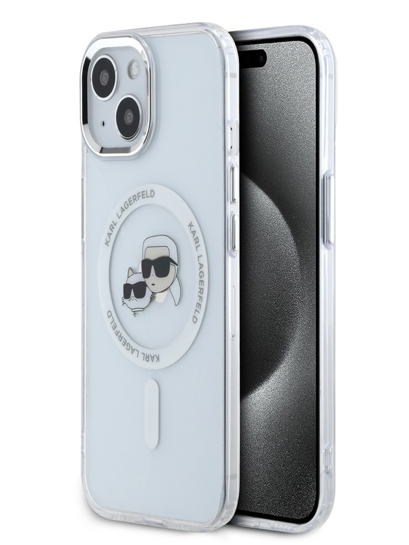 Karl Lagerfeld Karl Lagerfeld IML K&CH Heads fémkeretes MagSafe hátlap az iPhone 15 készülékhez Átlátszó