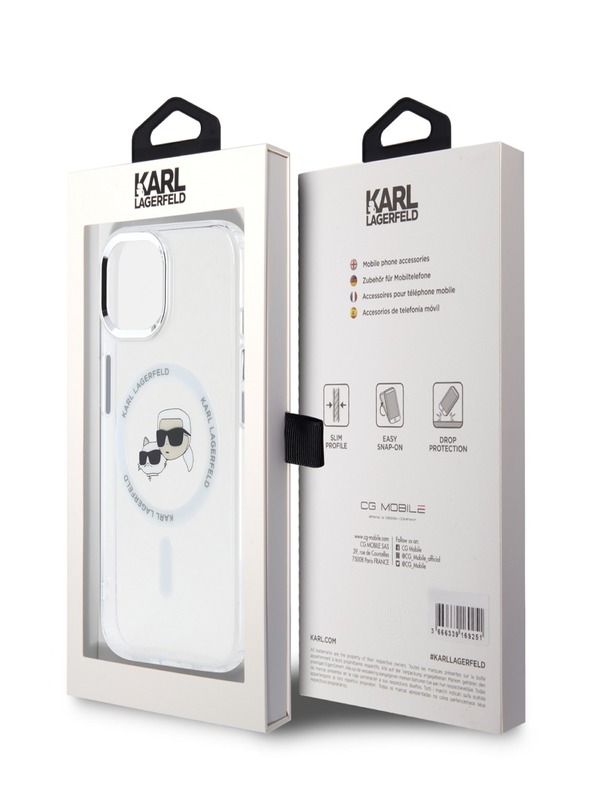 Karl Lagerfeld Karl Lagerfeld IML K&CH Heads fémkeretes MagSafe hátlap az iPhone 15 készülékhez Átlátszó