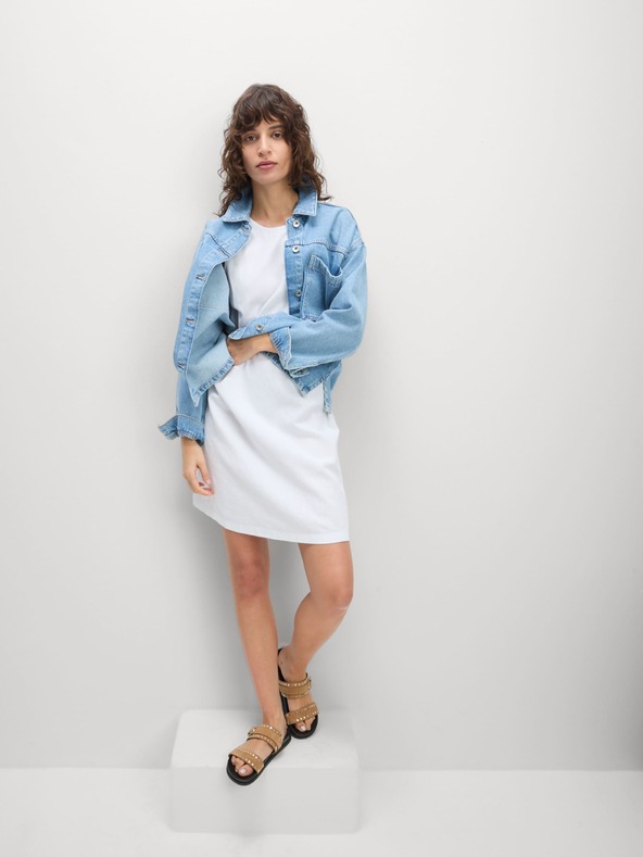 Marks & Spencer Folyékony, kerek nyakú, magas vászontartalmú miniruha Marks & Spencer fehér