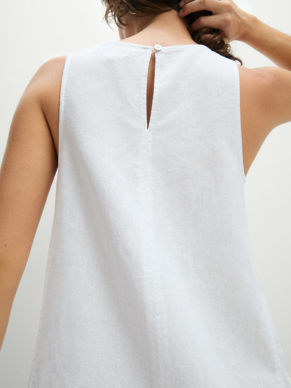 Marks & Spencer Folyékony, kerek nyakú, magas vászontartalmú miniruha Marks & Spencer fehér