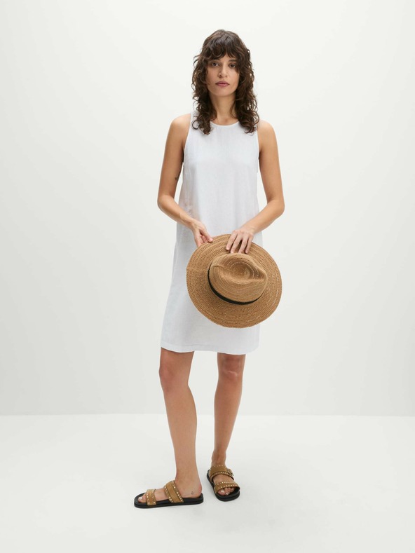 Marks & Spencer Folyékony, kerek nyakú, magas vászontartalmú miniruha Marks & Spencer fehér