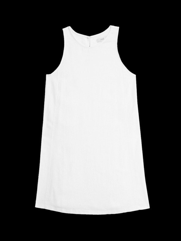 Marks & Spencer Folyékony, kerek nyakú, magas vászontartalmú miniruha Marks & Spencer fehér