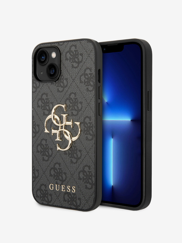 Guess Guess PU 4G fém logós fém hátlap iPhone 15 szürke készülékhez
