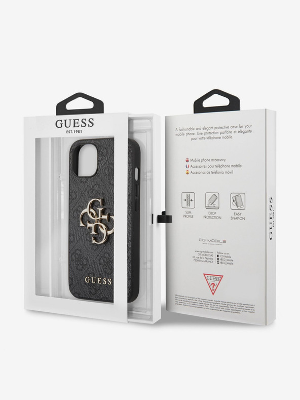 Guess PU 4G Metal Logo Zadní Kryt pro iPhone 13 Grey Telefontok