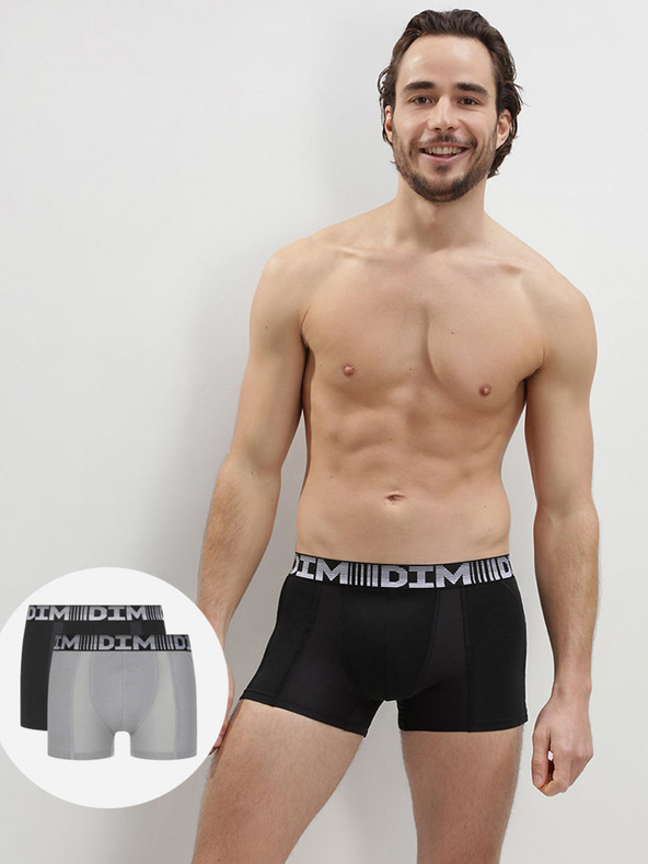 DIM Két darabos férfi boxeralsó szürke és fekete színben Dim COTTON 3D FLEX AIR BOXER COTTON 3D FLEX AIR BOXER