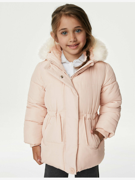 Marks & Spencer Világos rózsaszínű, műszőrme télikabát lányoknak Marks & Spencer