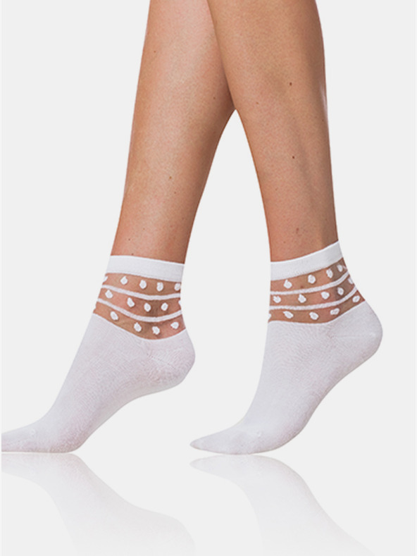 Bellinda Fehér női zokni dekoratív részletekkel Bellinda TRENDY COTTON SOCKS