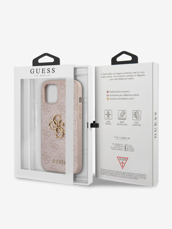 Guess PU 4G Metal Logo Zadní Kryt pro iPhone 12/12 Pro Pink Telefontok