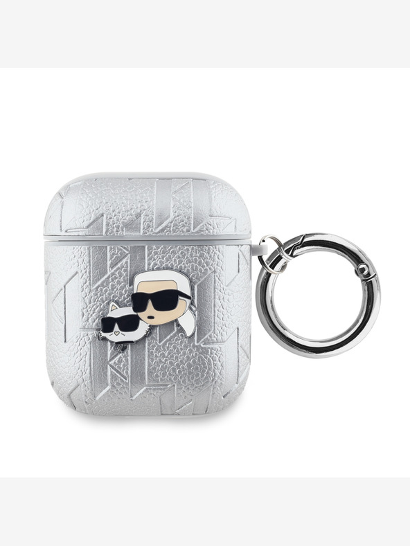 Karl Lagerfeld PU dombornyomott Karl és Choupette fejek tok az AirPods 1/2 ezüst Karl Lagerfeld ezüsthöz