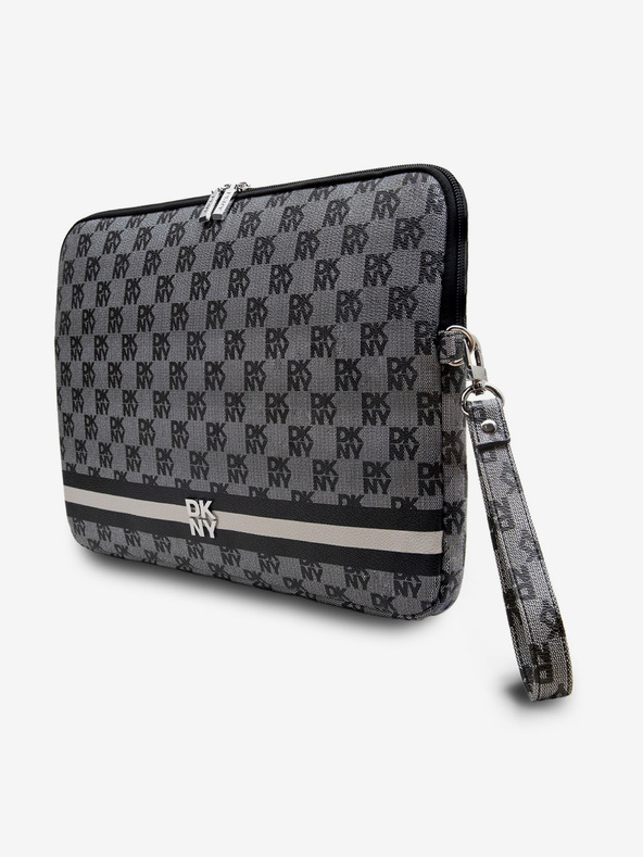 DKNY DKNY PU bőrből készült kockás mintás és csíkos notebook borító 13/14 Fekete"
