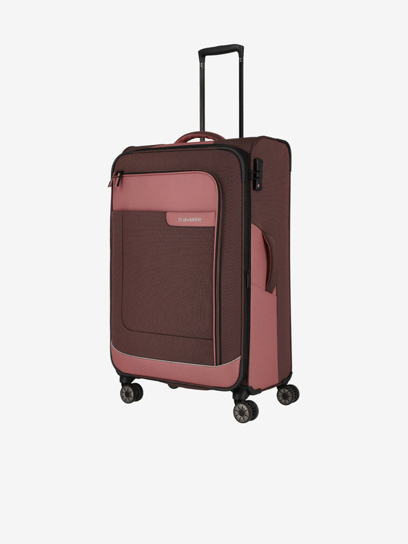 Travelite Rózsaszín és barna Travelite Viia 4w L bőrönd