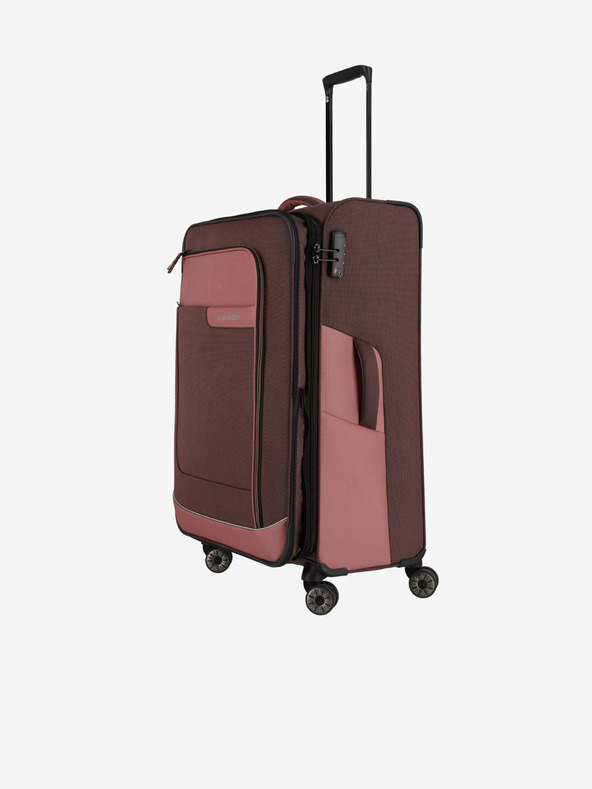 Travelite Rózsaszín és barna Travelite Viia 4w L bőrönd