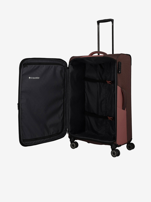 Travelite Rózsaszín és barna Travelite Viia 4w L bőrönd
