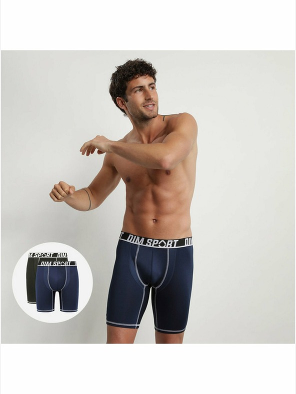 DIM Két darabos férfi sportboxer szett fekete és sötétkék színben DIM SPORT LONG BOXER 2x