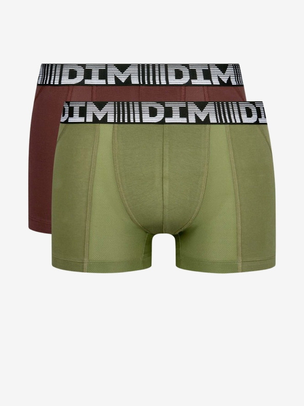 DIM Két darabos férfi boxer készlet zöld és sötétbarna színben DIM COTTON 3D FLEX AIR BOXER 2x