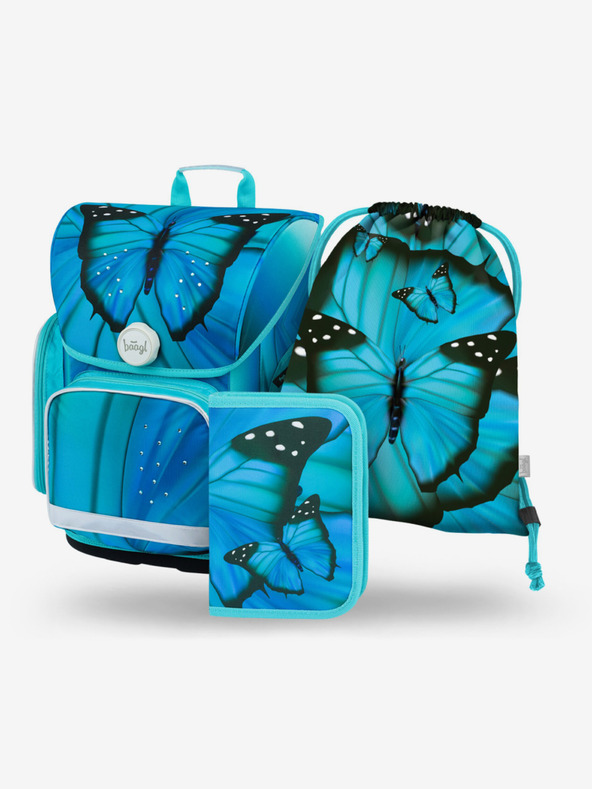 BAAGL  Kék iskolai szett Ergo - aktatáska, tolltartó, táska Baagl Butterfly