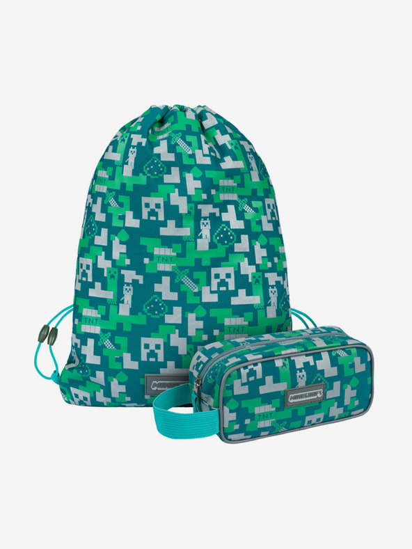 BAAGL  Zöld iskolai szett - tolltartó, táska Baagl Minecraft 2 Silver Creeper