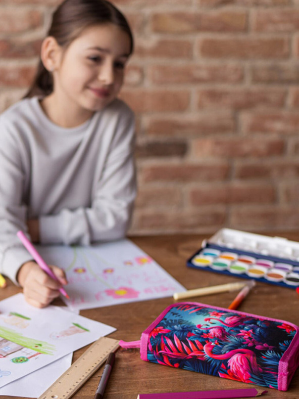 BAAGL  Rózsaszín iskolai tolltartó egyszintes Baagl Flamingók