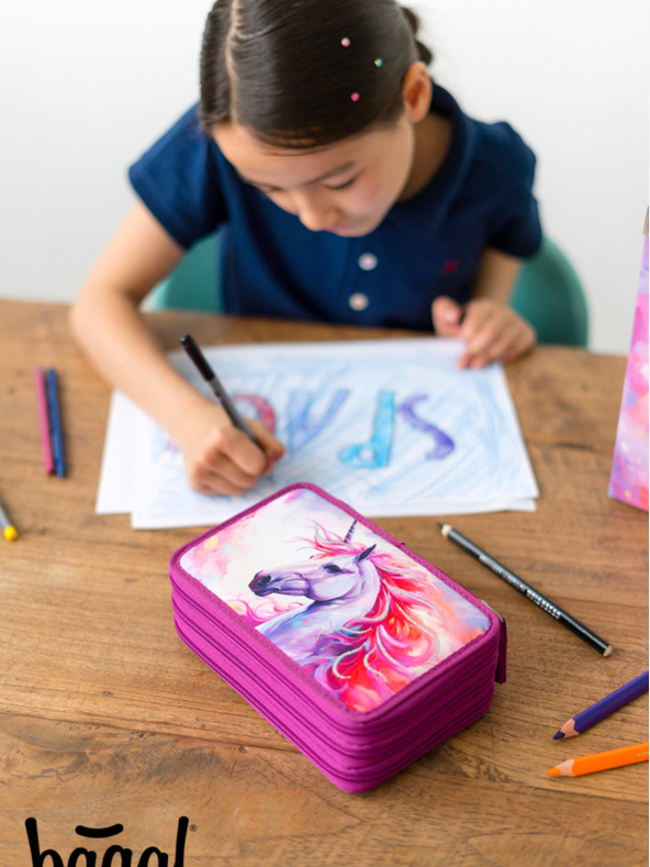 BAAGL  Lila iskolai tolltartó háromszintes Baagl Unicorn Kingdom