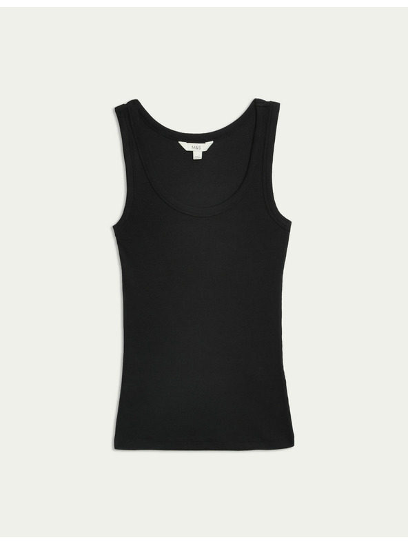 Marks & Spencer Bordázott, magas pamutanyagból készült, karcsúsított szabású tank top Marks & Spencer fekete