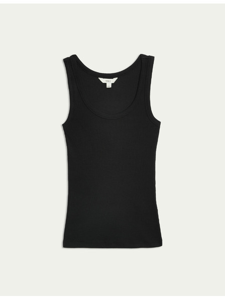 Marks & Spencer Bordázott, magas pamutanyagból készült, karcsúsított szabású tank top Marks & Spencer fekete
