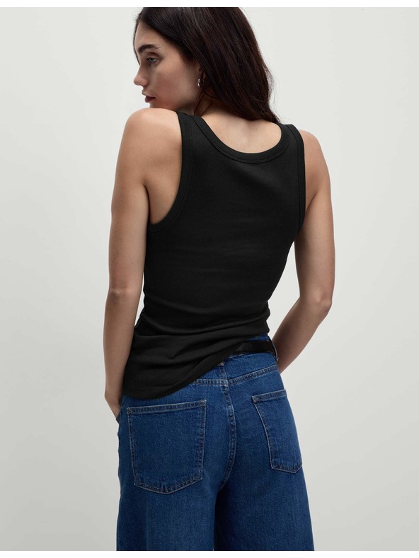 Marks & Spencer Bordázott, magas pamutanyagból készült, karcsúsított szabású tank top Marks & Spencer fekete