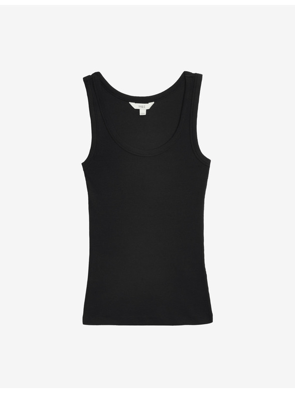 Marks & Spencer Bordázott, magas pamutanyagból készült, karcsúsított szabású tank top Marks & Spencer fekete