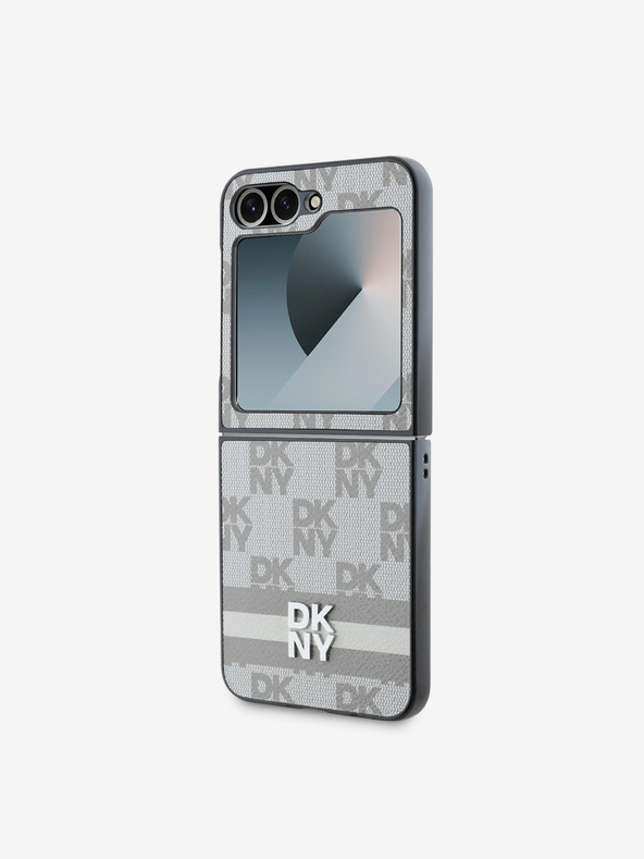 DKNY DKNY PU bőrből készült kockás mintás és csíkos hátlapi borító Samsung Galaxy Z Flip 6 bézs színű készülékhez