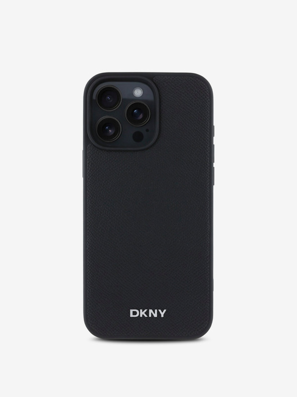 DKNY DKNY PU bőr ezüst fém logós Magsafe hátlap iPhone 16 Pro Max fekete iPhone 16 Pro Max készülékhez