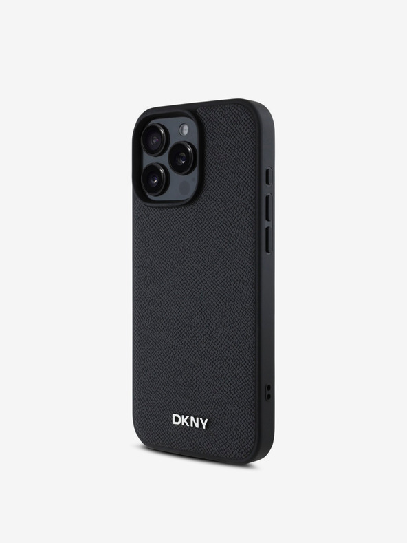 DKNY DKNY PU bőr ezüst fém logós Magsafe hátlap iPhone 16 Pro Max fekete iPhone 16 Pro Max készülékhez