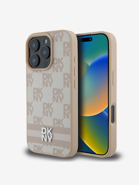 DKNY DKNY PU bőrből készült kockás mintás és csíkos hátlapi borító iPhone 16 Pro készülékhez Rózsaszín