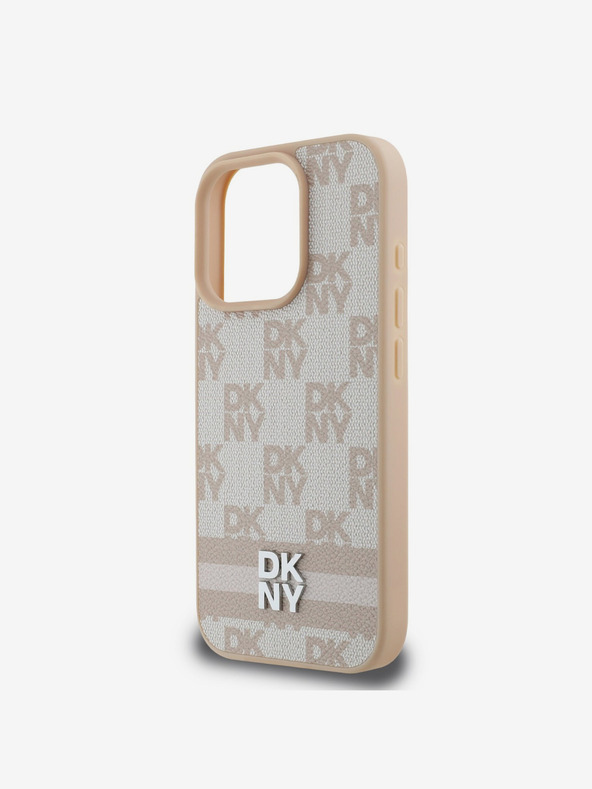 DKNY DKNY PU bőrből készült kockás mintás és csíkos hátlapi borító iPhone 16 Pro készülékhez Rózsaszín