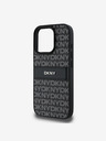 DKNY DKNY PU-bőr ismétlődő mintás, tónusos csíkos hátlapi borító iPhone 16 Pro készülékhez Fekete