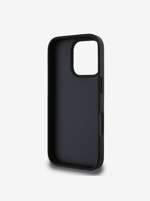 DKNY DKNY PU-bőr ismétlődő mintás, tónusos csíkos hátlapi borító iPhone 16 Pro készülékhez Fekete
