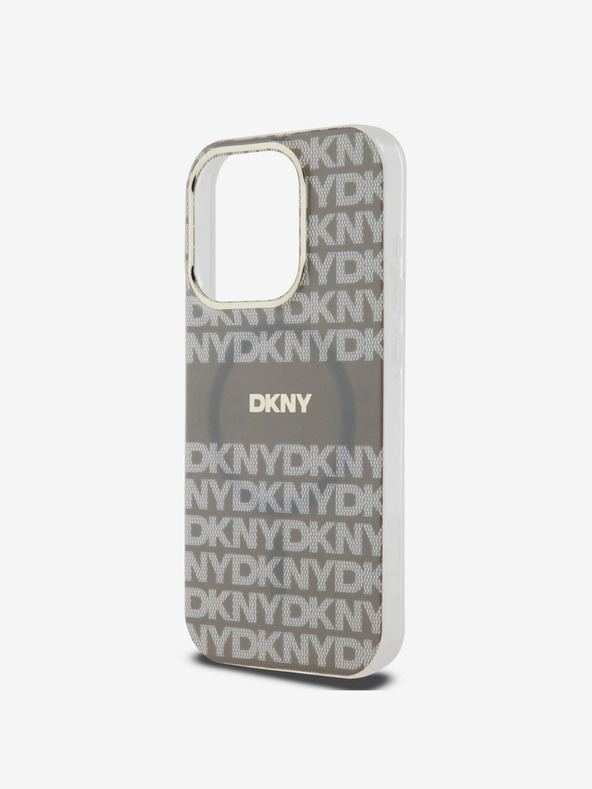 DKNY PC/TPU ismétlődő mintás, tónusos csíkos Magsafe hátlap az iPhone 14 Pro bézs DKNY bézs színű iPhone 14 Pro-hoz