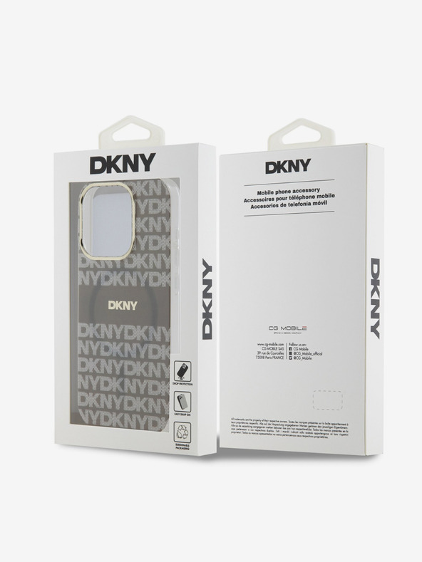 DKNY PC/TPU ismétlődő mintás, tónusos csíkos Magsafe hátlap az iPhone 14 Pro bézs DKNY bézs színű iPhone 14 Pro-hoz