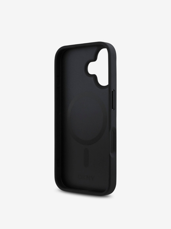 DKNY DKNY PU bőr ismétlődő mintás Stack Logo MagSafe hátlap iPhone 16-hoz Fekete