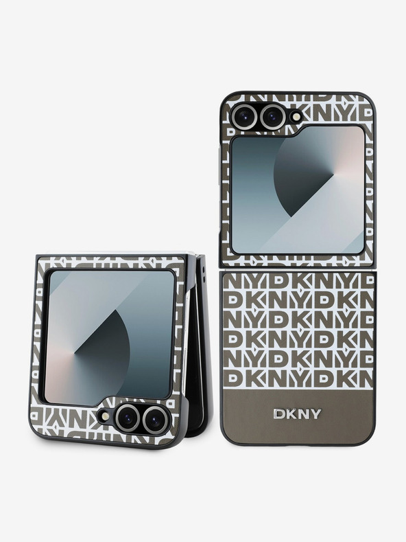 DKNY DKNY PU bőr ismétlődő mintás alsó csíkos hátlap a Samsung Galaxy Z Flip 6 készülékhez Barna