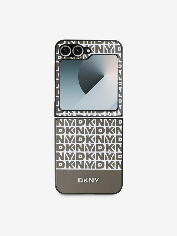 DKNY DKNY PU bőr ismétlődő mintás alsó csíkos hátlap a Samsung Galaxy Z Flip 6 készülékhez Barna