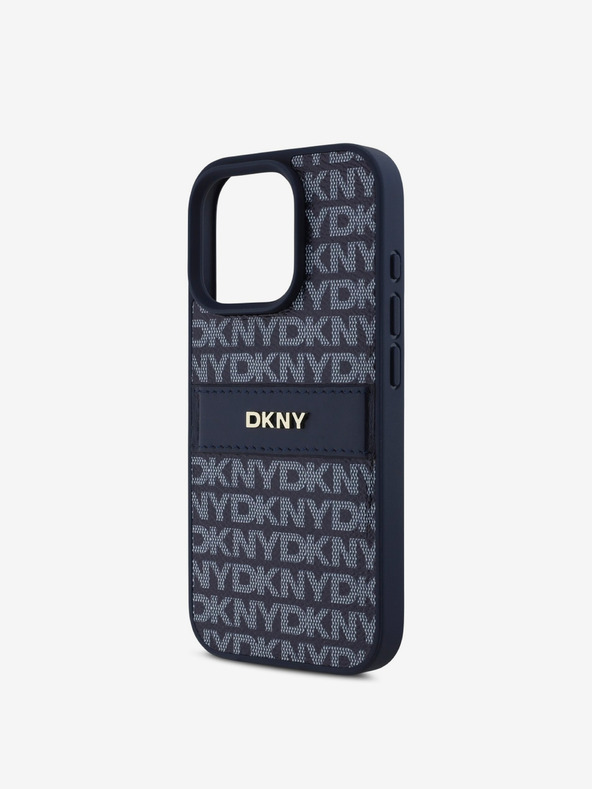 DKNY DKNY PU bőr ismétlődő mintás, tónusos csíkos hátlapi borító iPhone 16 Pro készülékhez Kék