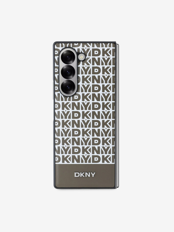 DKNY DKNY PU bőr ismétlődő mintás alsó csíkos MagSafe hátlap a Samsung Galaxy Z Flip 6-hoz Barna Barna