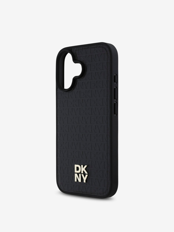 DKNY DKNY PU bőr ismétlődő mintás Stack Logo MagSafe hátlap iPhone 16 Plus-hoz Fekete