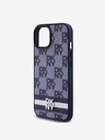 DKNY DKNY PU-bőrből készült kockás mintás és csíkos hátlap iPhone 15 készülékhez Kék