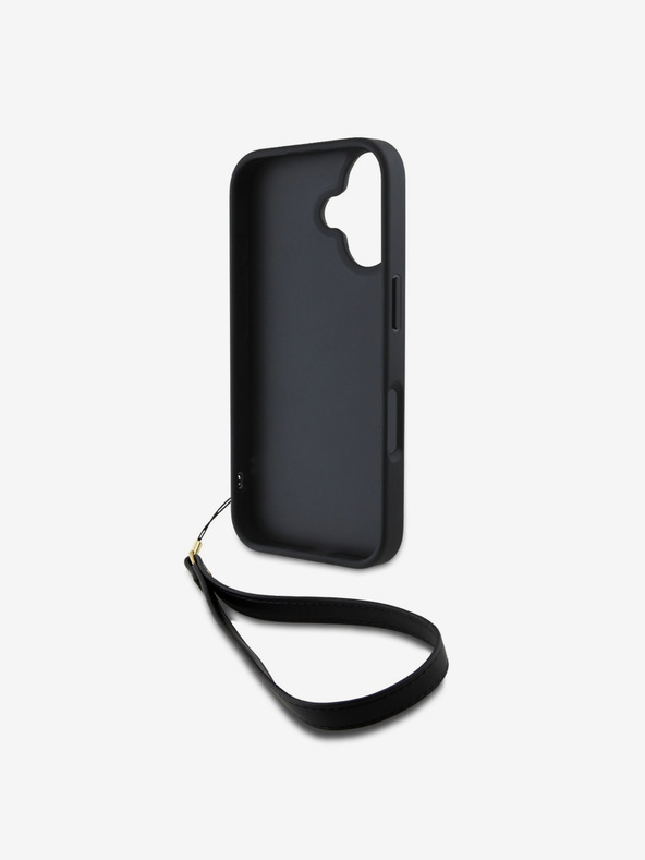DKNY DKNY PU bőr Stack logós csuklópántos hátlap iPhone 16-hoz Fekete