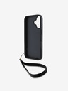 DKNY DKNY PU bőr Stack logós csuklópántos hátlap iPhone 16-hoz Fekete